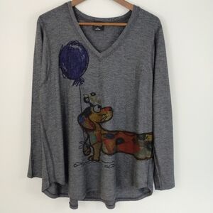 Inoah Womens Top Dog Balloons V Neck Tunic Size XL Whimsy Art To Wear